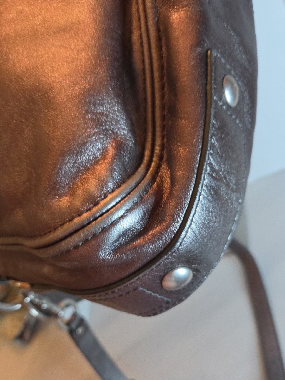 Coach Metallic Pewter Leather Shoulder Bag - Picture 10 of 11